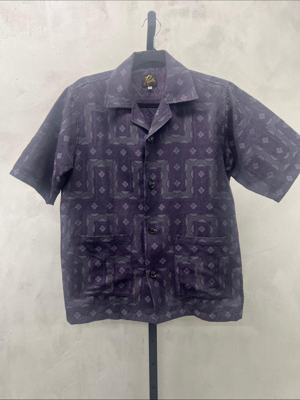 Needles Purple Patterned Short Sleeve Button-Down Shirt